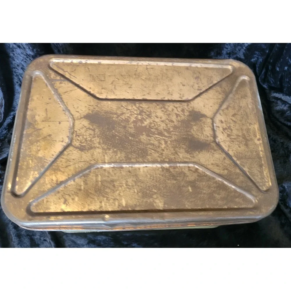 Vtg 1940s Yellow Metal Bread Box Copper Lid Decoware Cattail Tin Mid Century MCM